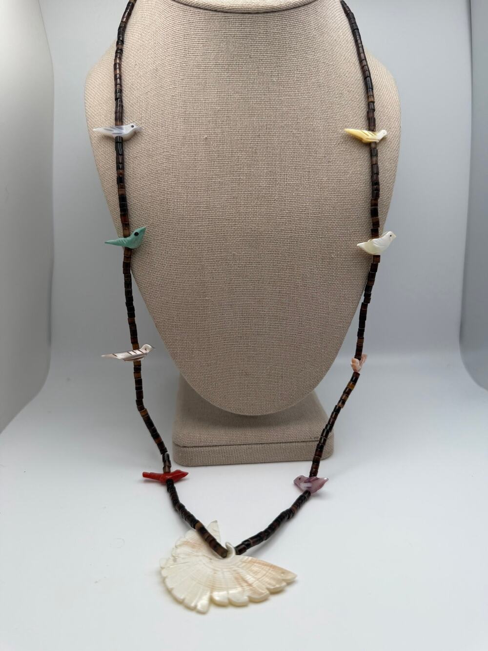 Vintage 1970's Heishi Mother of Pearl Eagle Thunderbird Necklace